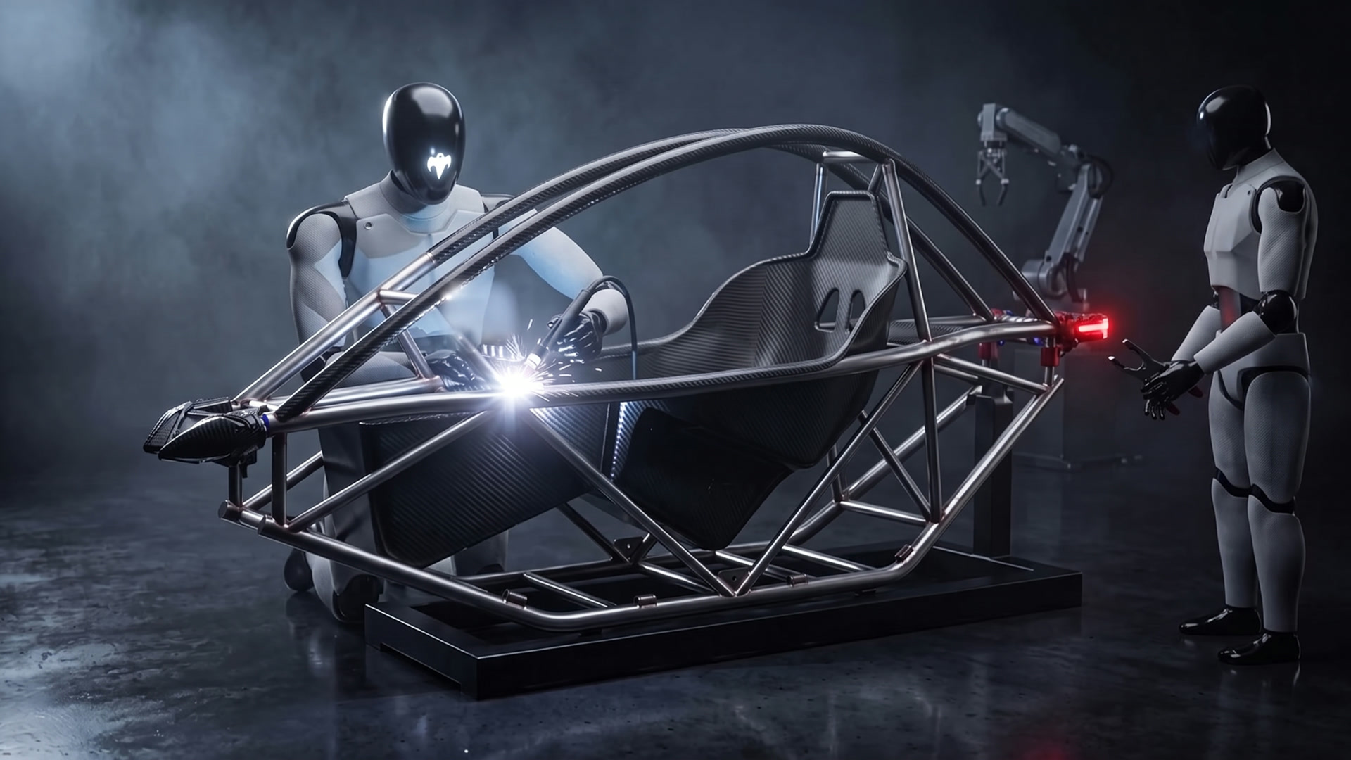 GHOST holding a titanium tube-frame chassis steady while a seam is welded